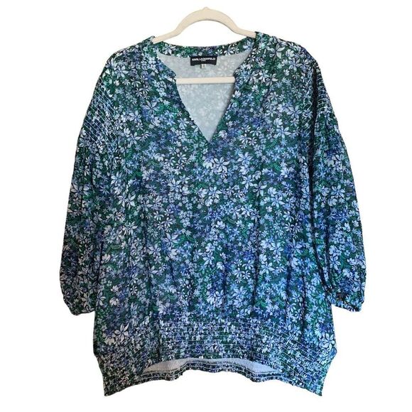 Karl Lagerfeld Paris Shirt Womens 1X Multicolor Floral Split Neck Blouse Top - Picture 1 of 8